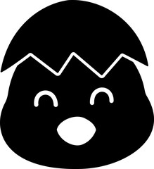 Chick hatching silhouette.
Newborn chick avatar cartoon.
Cute little chick head silhouette.
Chick with cracked eggshell on head.
Easter themed icon.
Transparent background.