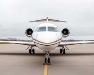 Fototapeta premium Luxury jet interior and exterior parked at a runway, surrounded by modern hangar architecture, luxury jet, hangar, runway