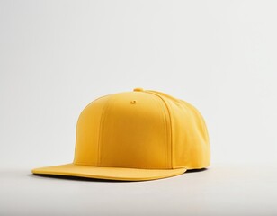 Fototapeta premium Bright yellow baseball cap on a clean white surface, showcasing its vibrant color and modern design.