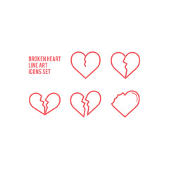 Broken heart icons set flat vector