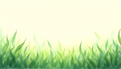 Lush green grass with soft sunlight in watercolor style.