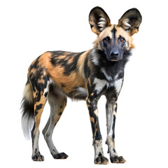 Wild African Painted Dog Isolated, Studio Shot, White Background, Canine, Predator, Mammal, Fauna,  