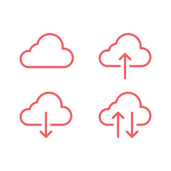 Cloud Computing, Computer cloud and Cloud Hosting icons. Cloud storage and Network Vector icon set.