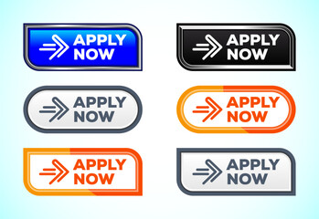 Apply now web button set of different shapes and colors. Suitable for mobile app, and website UI design.