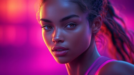 Obraz premium Stunning Portrait of a Confident Woman in Colorful Glow