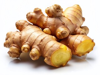 Fresh Ginger Root Isolated on White Background - Traditional Herbal Remedy