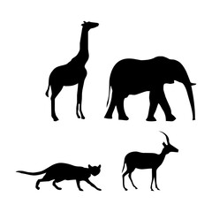 Animal silhouette set on white background.
