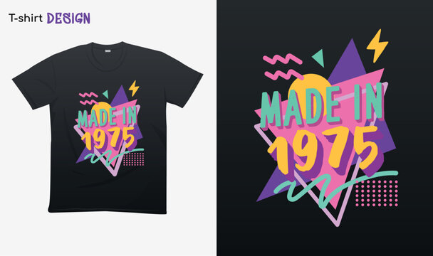 "Made in 1975" Retro vintage 70s - Vintage retro . Vintage retro birthday. Retro vintage color shirt T-shirt mock up vector. Eps 10 vector