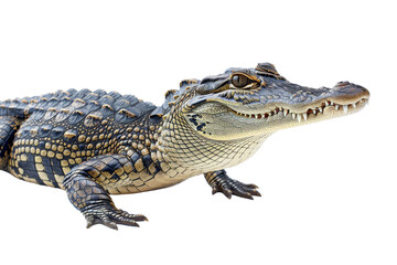 Obraz premium A baby alligator is laying on its back with its mouth open