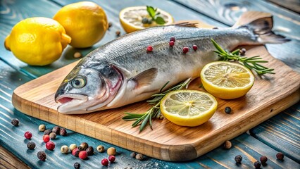 Fresh Headless Fish with Lemon & Pepper on Chopping Board - Culinary Stock Photo