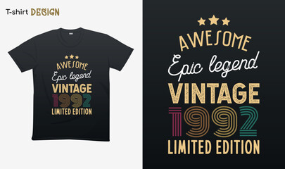 "Awesome epic legend vintage 1992 limited edition". Vintage birthday. Made in 1992. Retro vintage color shirt T-shirt mock up vector. Eps 10 vector