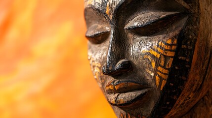 Ancient Wooden Mask Serene Facial Features