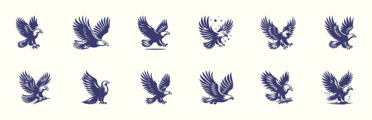 Obraz premium Set of bald eagle, silhouette, vector illustration