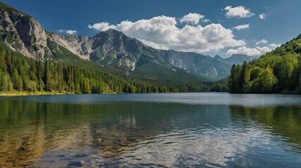 Beautiful Natural Scenery with a Lake and Mountains