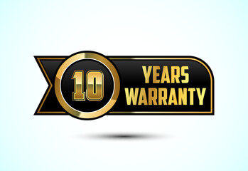 Luxury 10 years warranty label, badge, icon with gold and black color