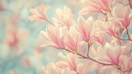 Obraz premium Delicate Pink Magnolia Blossoms Blooming in Springtime