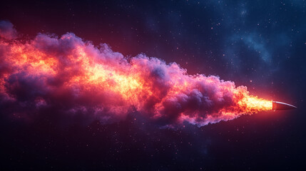 Fototapeta premium Rocket trail creating vibrant cosmic clouds against starry night sky, representing space exploration and astronomical discovery