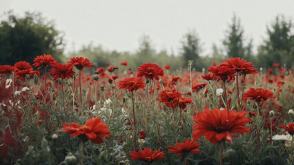 Beautiful summer day. Red poppy field.