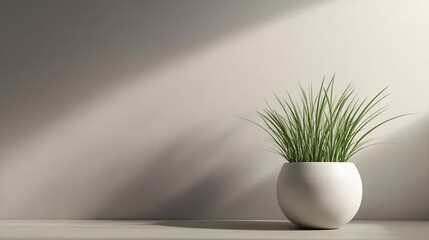 Minimalist Scene Featuring Plant In White Pot