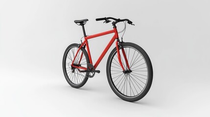 Fototapeta premium A vibrant red bicycle stands against a white background