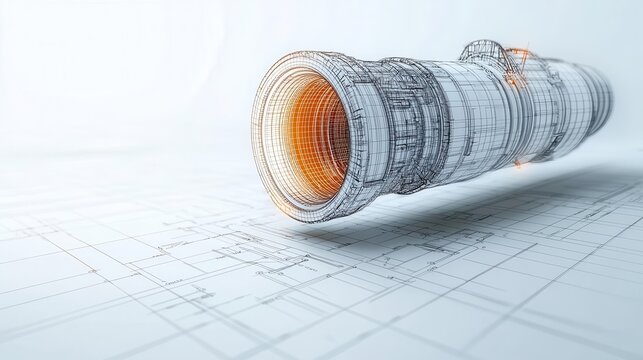 Wireframe technical sketch of a nextgeneration jet engine prototype, jet engine, nextgen, wireframe