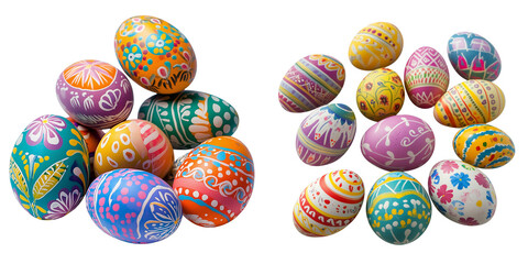 Obraz premium Set of a Colorful Easter eggs with patterns, isolated on transparent background.