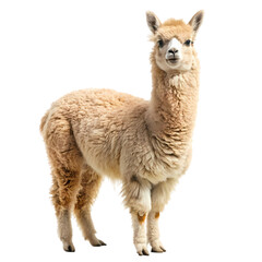 Fototapeta premium Adorable Fluffy Alpaca on Pure White Background, Perfect for Design Projects and Branding cute peru 