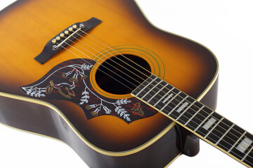Fototapeta premium Musical instrument - Fragment vintage pickguard bird acoustic guitar