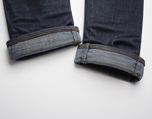 Close-up of rolled cuff denim jeans showcasing texture and style.