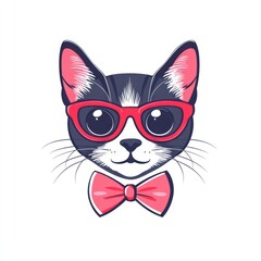 Stylish cat wearing glasses and bow tie,  perfect for fashion or pet themed designs