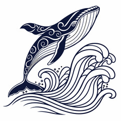 A whale blending into a wave design