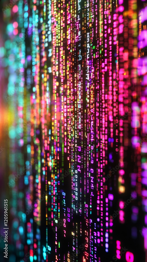 Aufkleber digital data stream cascading through dark backdrop, visualizing information transmission, network c