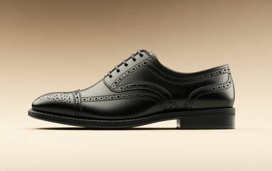 A black leather shoe with a sleek cap toe, crafted for sophistication and ideal for professional settings on a plain white background.