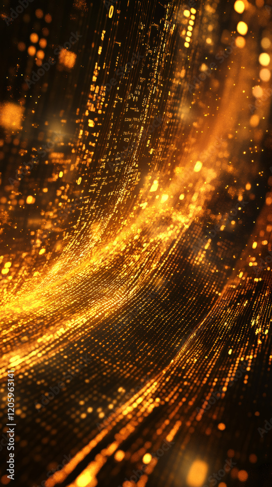Aufkleber Digital golden code streaming dynamically, representing technological flow through virtual cyber network environment