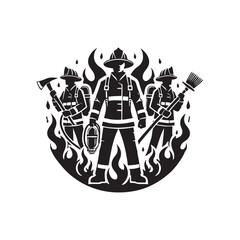 Black Color Fireman silhouette design Vector Illustration, Solid White Background (5).eps