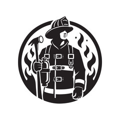 Black Color Fireman silhouette design Vector Illustration, Solid White Background (15).eps