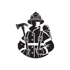 Black Color Fireman silhouette design Vector Illustration, Solid White Background (17).eps