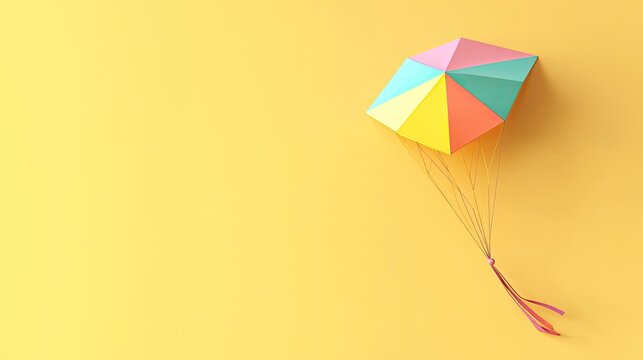 Colorful Paper Parashoot Descends Gently On Yellow