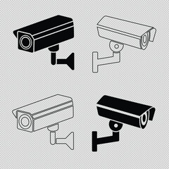 security camera vector graphics in bold silhouette and intricate line art styles. Perfect for technology branding, surveillance materials, and security projects
