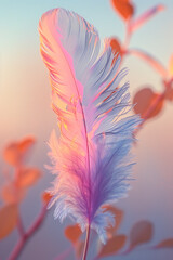 Naklejka premium Delicate Feather in Soft Pastel Hues at Sunrise