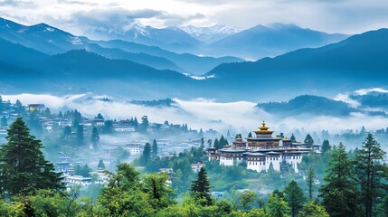 Fototapeta premium Majestic Mountain Monastery Village Scenic View