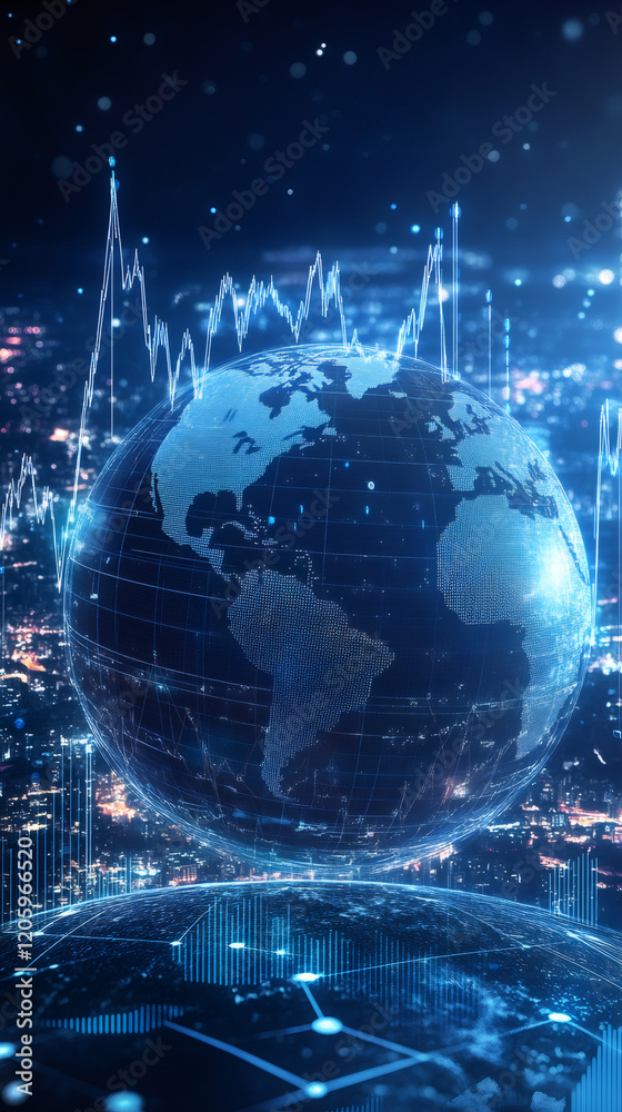 Aufkleber digital world map with stock market investment data and financial charts showing growing global busi