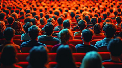 Obraz premium A crowd of people seated in a theater, focused on a performance or presentation.