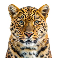 Obraz premium Majestic Amur Leopard: Isolated, Powerful, Wild Cat on Pure White Background. Perfect for wildlife, 