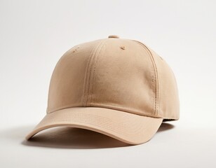 Fototapeta premium Neutral-toned unbranded baseball cap resting on a smooth surface.