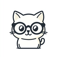 Obraz premium Cute cat wearing glasses, white background, cartoon illustration, children's book