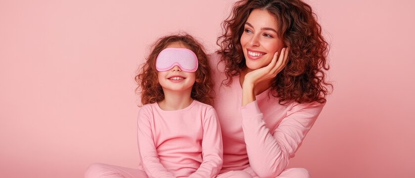 A joyful moment of a mother and daughter in matching pajamas, sharing smiles and love.