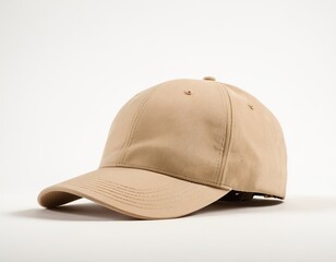 Fototapeta premium A stylish beige baseball cap with a curved brim and adjustable strap, perfect for casual outings.