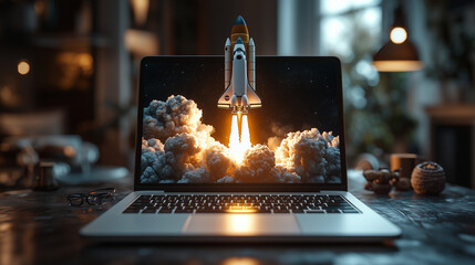 Space Shuttle Launching from Laptop Screen: A Digital Innovation Concept