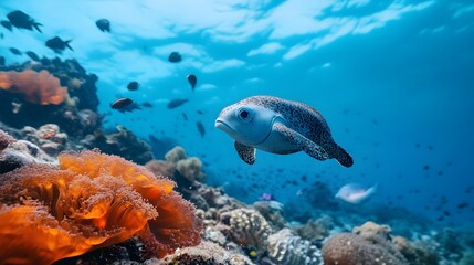 Fototapeta premium Underwater Scene Vibrant Coral Reef Tropical Fish Ocean Life Aquatic Nature Stunning Blue Sea Colorful Marine Wildlife Underwater Photography Beautiful Coral 